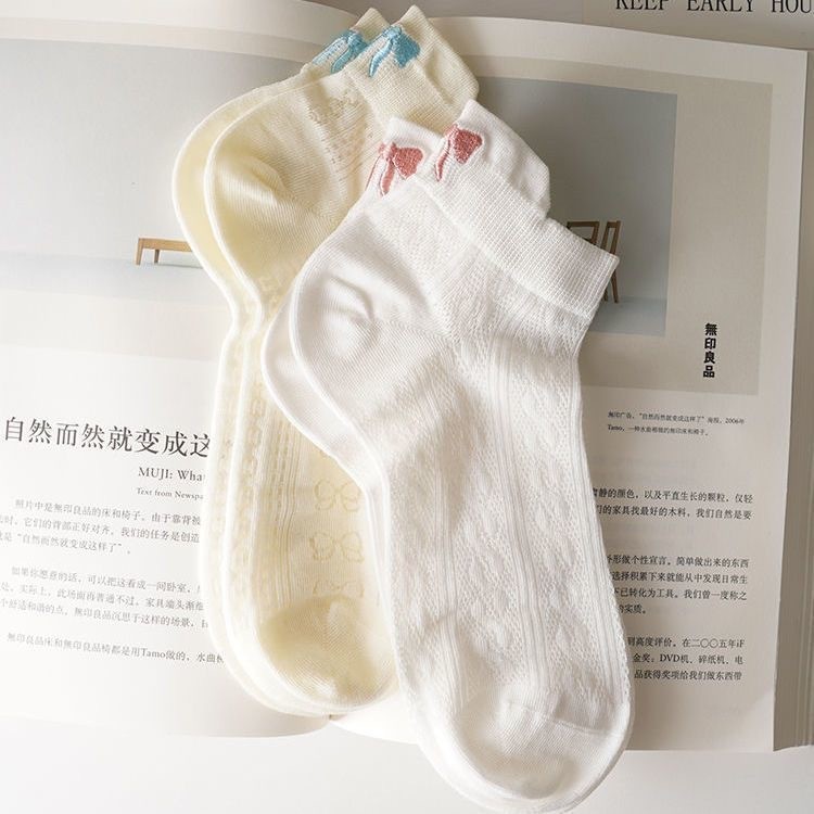[Thêu] Tất Nữ Nơ Vớ Rỗng ins Cô Gái Hàn Quốc Mỏng Thấp-Top Thoáng Khí