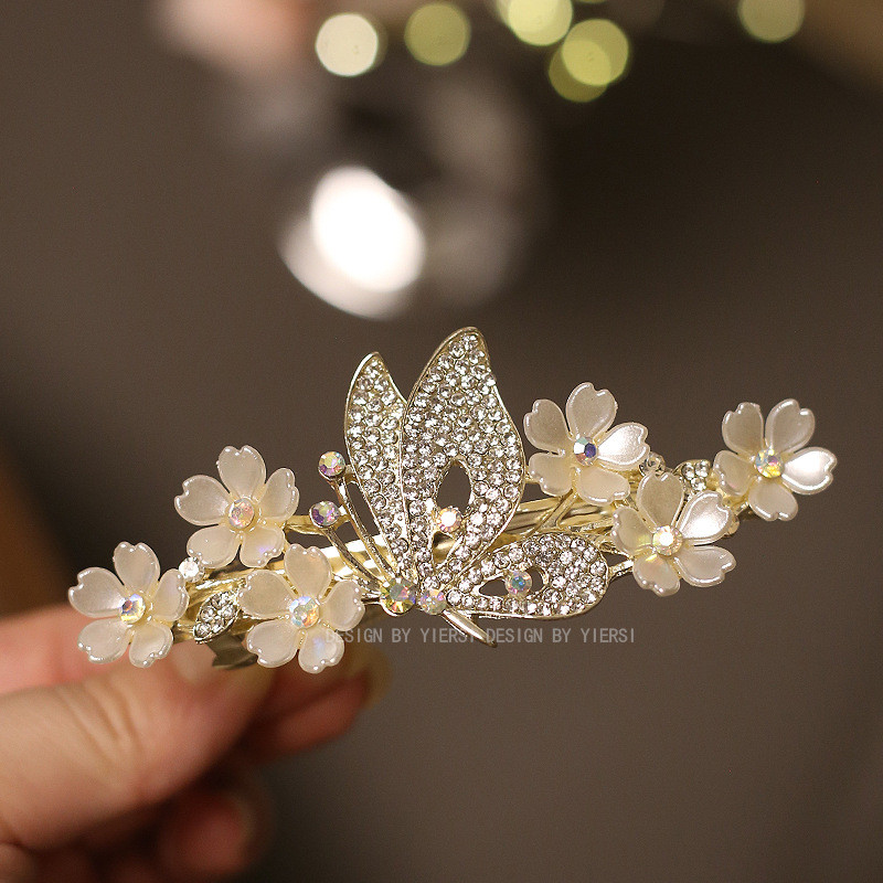 Mauropoli [Sẵn Sàng] Kẹp Tóc Cao Cấp Phong Cách Mới Kim Cương Giả Tính Khí Bướm Đầu Lớn Tóc Đuôi Ngựa Kẹp Phẳng Phụ Kiện Tóc