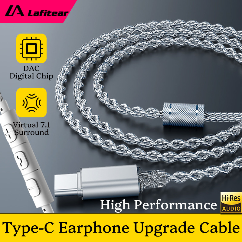 Cáp nâng cấp tai nghe mạ bạc Lafitear Type-C DAC S-PIN HIFI V7.1 Stereo USB-C cho QDC KZ TRN IEM