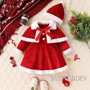 / / -6Month-4 Tuổi Váy cổ tròn dài tay Giáng sinh cho bé gái với mũ ông già Noel và khăn choàng mũi