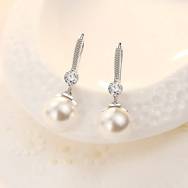 Urmylady Bạc 925 Pha Lê Sang Trọng Zircon Bông Tai Ngọc Trai Quyến Rũ Cho Nữ Trang Sức