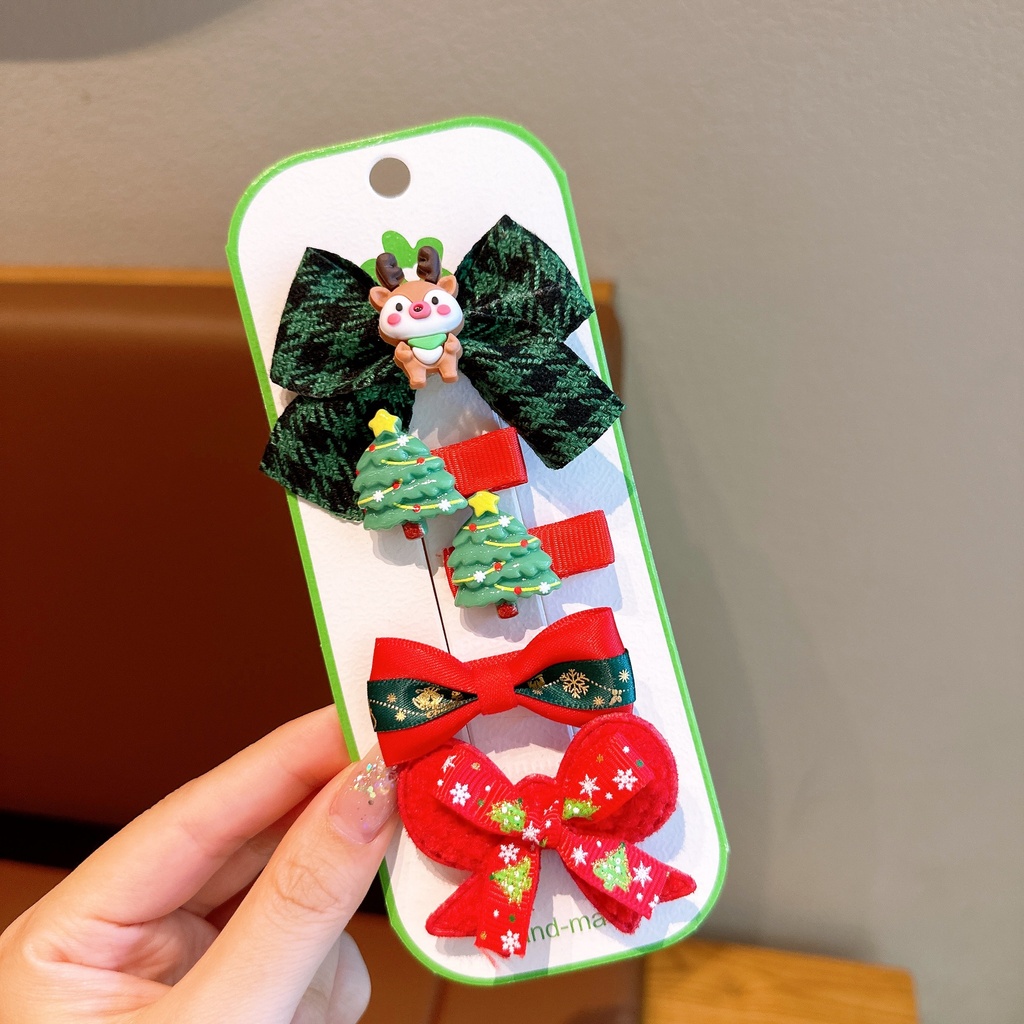 Vỉ Set 5 Kẹp Tóc Noel Nhiều Kiểu Xinh Xắn,Dễ Thương Cho Dịp Giáng Sinh Phụ Kiện Tóc Empoli