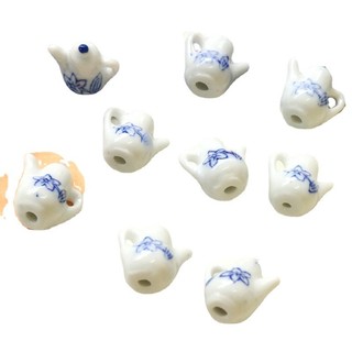 Ấm Trà Hoa Nhỏ Vẽ tay màu xanh mini Nhật Bản diy phụ kiện gốm sứ Bông tai kẹp tóc vỏ điện thoại vật liệu bán buôn