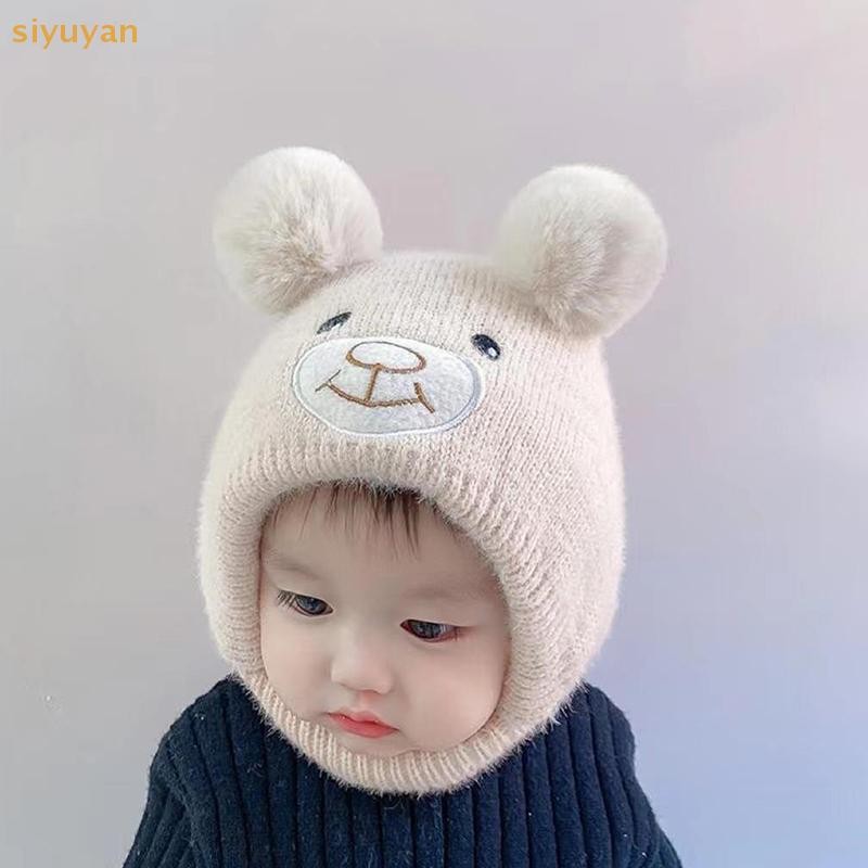 Siyuyan Gấu Dễ Thương Beanie Mũ Cho Bé Hoạt Hình Mũ Dệt Kim Ấm Áp Thu Đông Tập Đi Mũ Bảo Vệ Tai VN