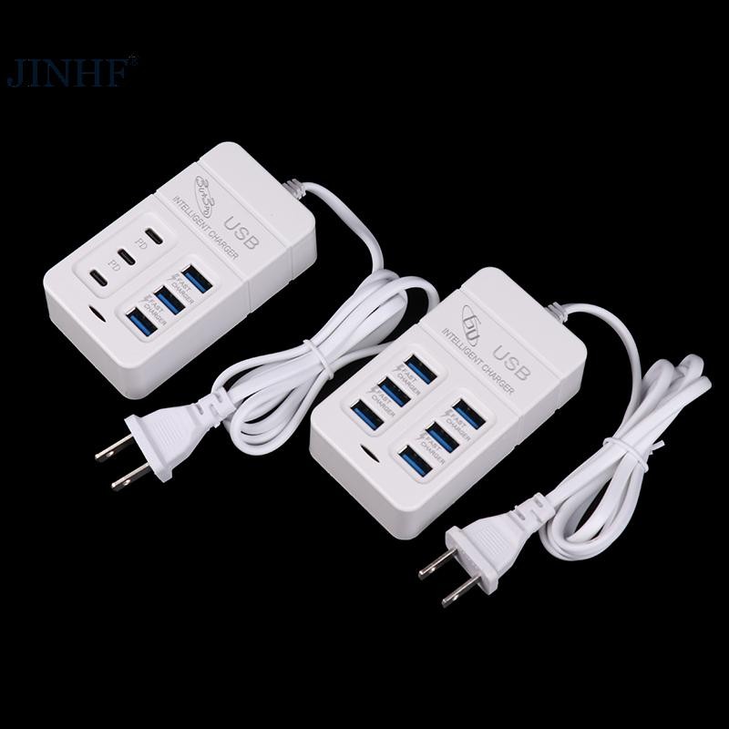 Jinhf 1 US Cắm 6 Cổng Sạc USB Đa Cổng 35W PD Type-C Điện Thoại Di Động Sạc Nhanh Tường Bộ Sạc TypeC USB Hub Adapter HOT