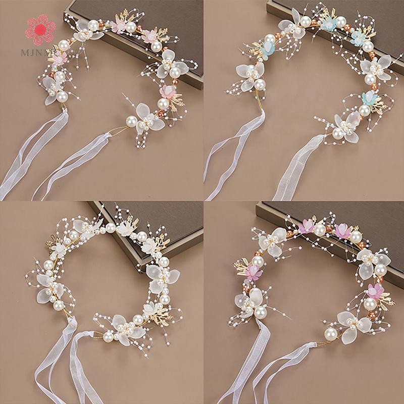 MJnmc Cô Dâu Ngọc Trai Tóc Mũ Đội Đầu Hoa Vòng Hoa Vòng Hoa Trang Sức Tóc Mới