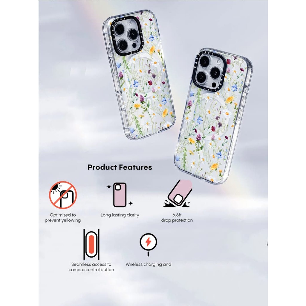 Casetify X Floret Hút Từ Tính Trong Suốt Cứng Acrylic Lưng TPU Edge Ốp Lưng Điện Thoại Ốp Lưng Tác Động Cho Apple IPhone 13 14 15 Pro Max