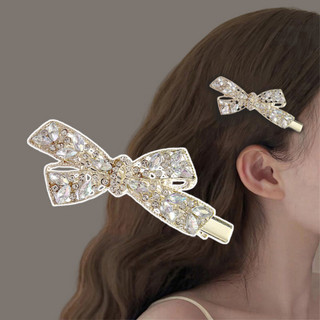 Kẹp Tóc Phong Cách Mới Đơn Giản Với Nơ Pha Lê và Kim Cương Giả