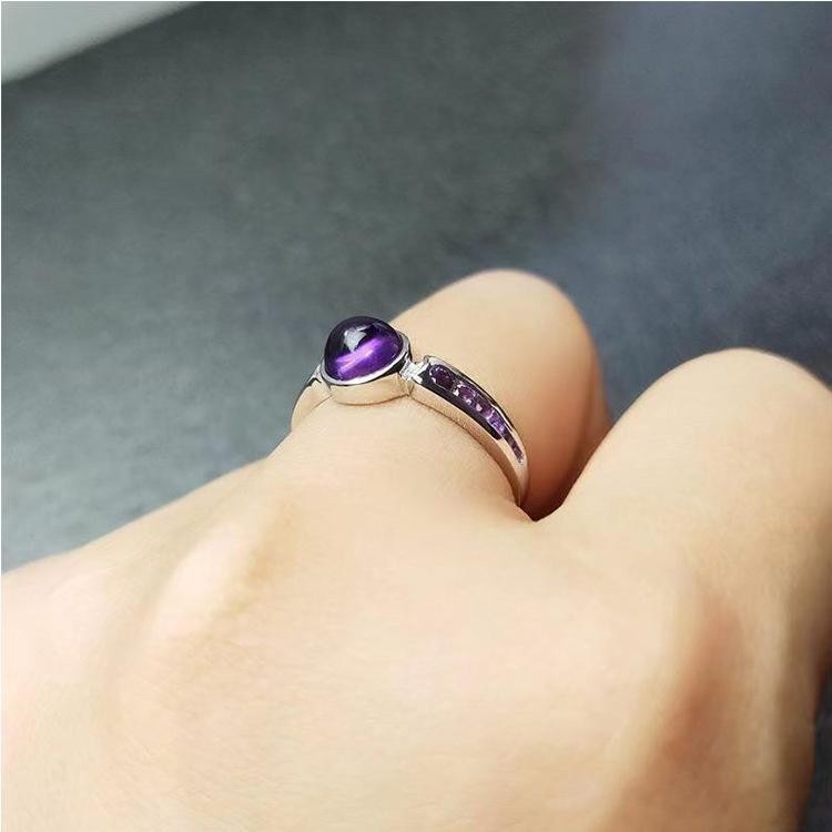 Nhẫn bạc S925 với đá thạch anh tím tự nhiên - Phù hợp size 25.7.10
