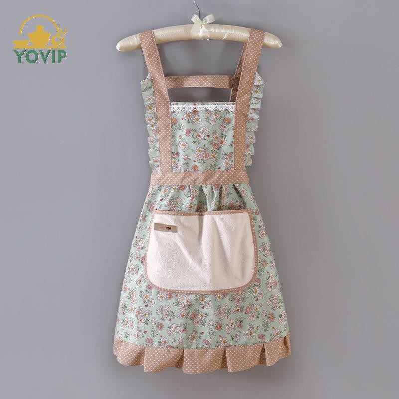 YOVIP Hoa Túi Lớn Vải Cotton Tạp Dề Nhà Bếp Dây Đeo Tay Có Thể Lau Được VN