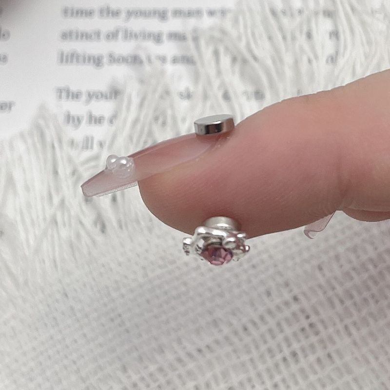Meow Heart Diamond Pink Diamond Kẹp tai cười từ tính