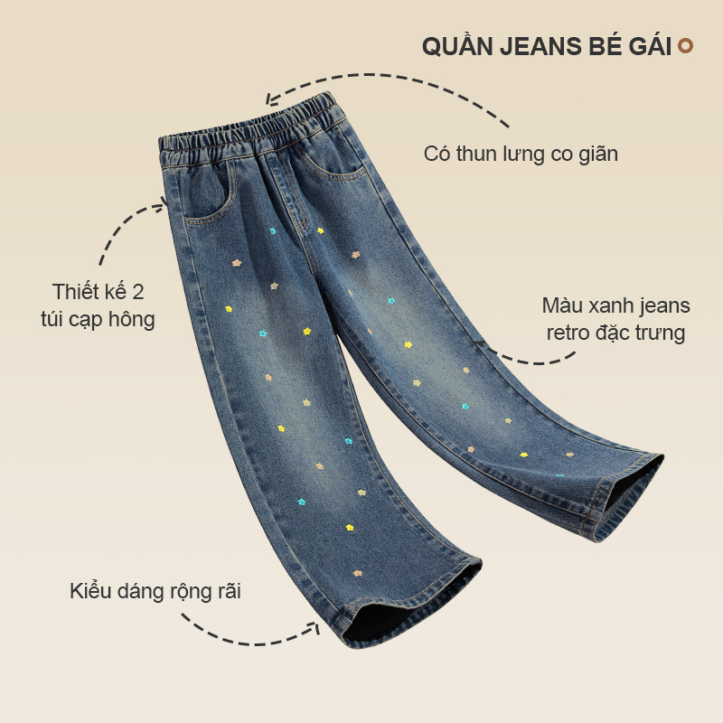 W.G.Q Quần Jean Bé Gái, Thiết Kế Hoa Thêu, Quần Phong Cách Xuân Thu Rời Thoải Mái, Thời Trang Phù Hợp Với