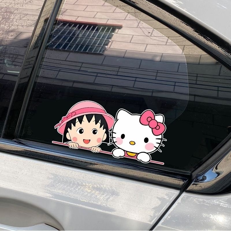 Cherry Maruko Xe Phía Sau Kính Chắn Gió Trang Trí Dán Mèo Mèo Xe Máy Chống Thấm Nước Dán