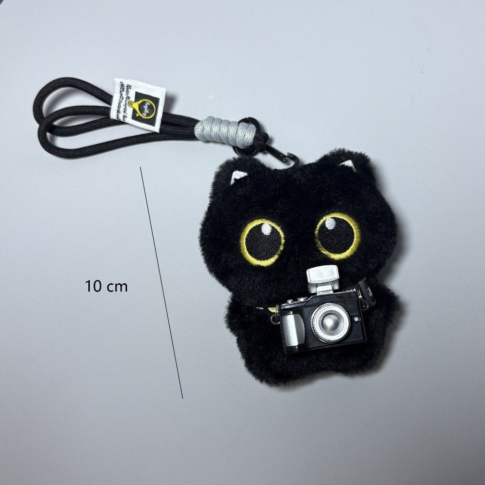 SNUGHOUSE Mèo Đen Sang Trọng Búp Bê Móc Khóa, Khăn Đeo Vai Túi Búp Bê Mặt Dây Chuyền, Camera Dễ Thương Xe Chìa Khóa Quà Tặng