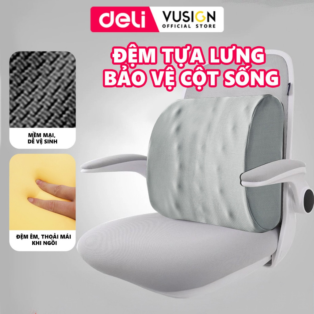 Đệm ngồi tựa lưng DELI - Gối lưng hỗ trợ tư thế văn phòng chống đau xương cụt, giảm đau lưng