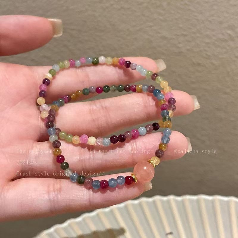 Vòng tay đính cườm pha lê Tourmaline cầu vồng, thiết kế phong cách Trung Quốc cao cấp