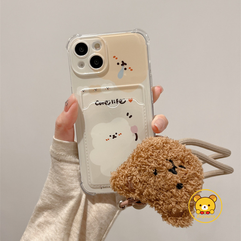 Vỏ Đựng Thẻ Gấu Hoạt Hình Cho Samsung Galaxy S25 Edge S24 S23 S22 S21 Plus FE + Note 20 Ultra 5G 4G Vỏ Điện Thoại Mềm Có Dây Gấu Dễ Thương