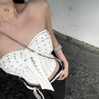 Camisole chấm bi nữ mùa hè, nơ ruy băng ngọt ngào, gợi cảm