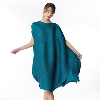 Miyake Đầm Rời Xếp Ly Bao Thịt, Cổ Tròn, Thời Trang Sang Trọng