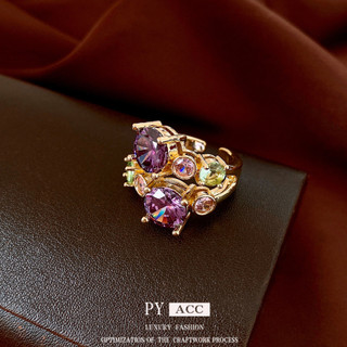 Châu Âu Mỹ ins Phong Cách Mới Zircon Màu Không Đều Mở Nhẫn Nữ