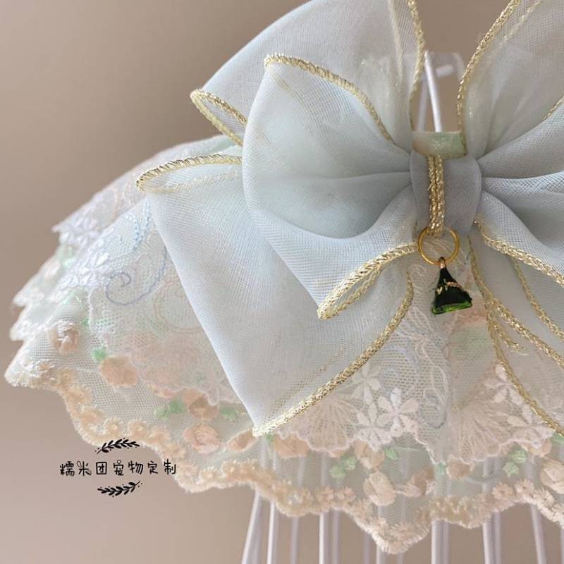 【Ready Stock】 New Pet Small Zongzi Lace Scarf Cat Bow Dog Bow Tie Korean Style Collar Saliva Towel Bib Fairy 7Kld