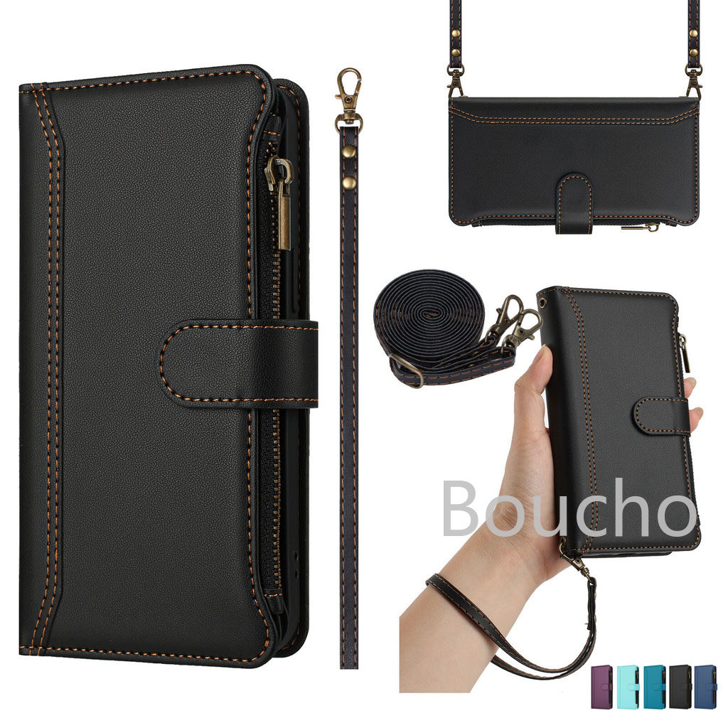 Dành Cho ZTE Nubia Neo 3 GT Z70S Z60 Ultra Red Magic 10 Pro Plus Air Music 2 Focus 4G 5G Khe Cắm Thẻ Ví Da Bảo Vệ Dây Kéo Vỏ Điện Thoại Lật Có Dây Buộc Dài
