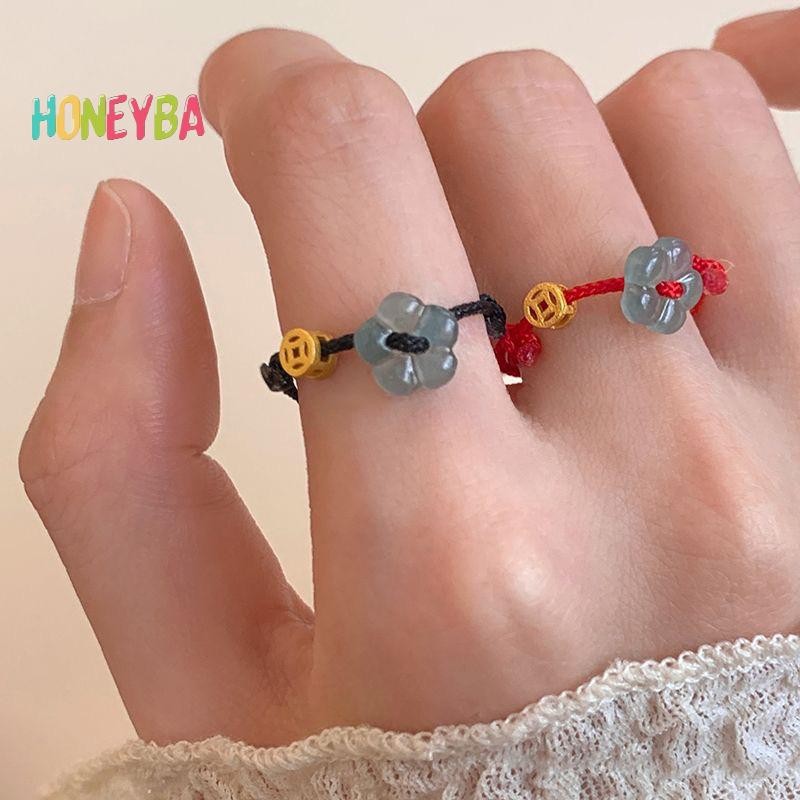 < Honeyba > Vòng tay dây hoa phong phú may mắn sáng tạo thời trang dành cho nữ Vòng tay bện thủ công có thể điều chỉnh Trang sức Quà tặng cặp đôi
