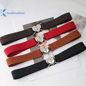 Kudosation Thắt Lưng Co Giãn Trái Tim Tình Yêu Khóa Kim Loại Eo Đầm Áo Len Trang Trí Dây Thắt Lưng