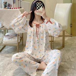 Bộ Đồ Ngủ Nữ Cotton Lụa Mỏng, Phong Cách Hàn Quốc, Phù Hợp Xuân Thu