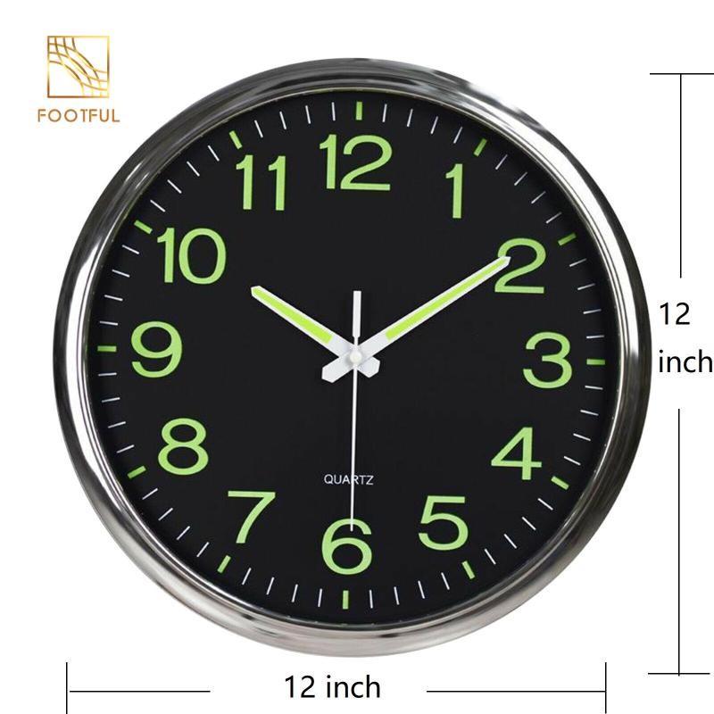 Đồng hồ treo tường phát sáng, Đồng hồ treo tường gia đình chống dính im lặng 12 Inch có đèn ngủ cho phòng khách trong nhà / ngoài trời