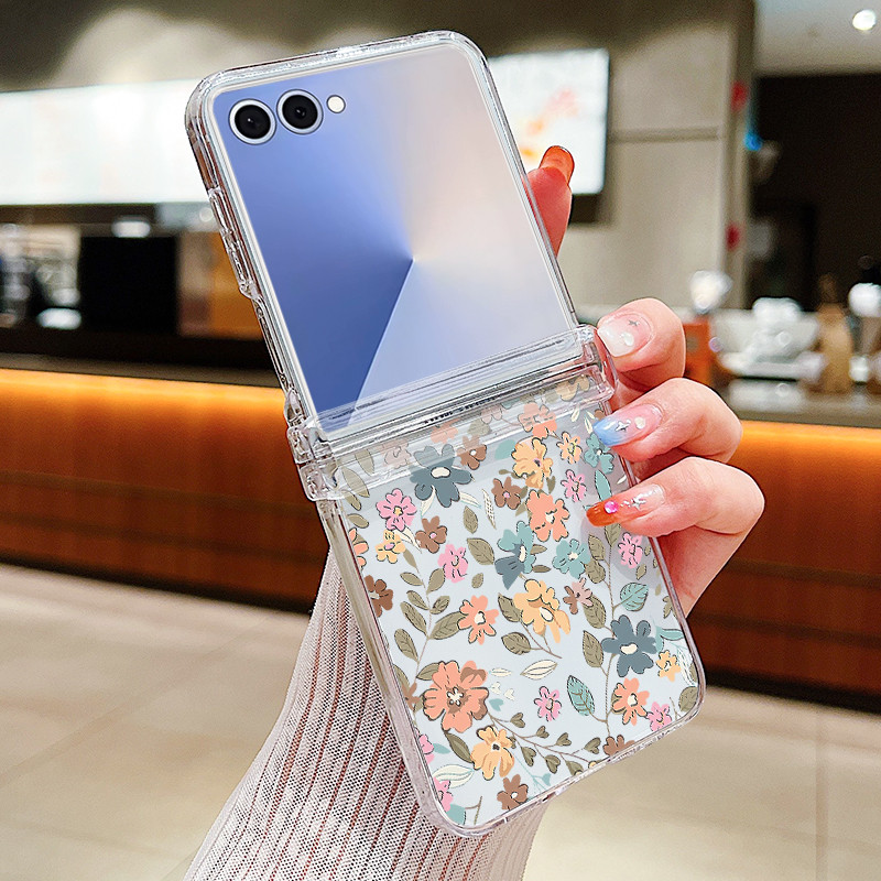 Hoa Họa Tiết Hoa Trong Suốt Ốp Lưng Điện Thoại Samsung Galaxy Z Flip 7 Flip 6 Flip 5 Flip 4 5G Full Bản Lề Cứng PC Gấp Bao Dành Cho Samsung Z Flip7 Flip6 Flip5 Flip4 Flip3
