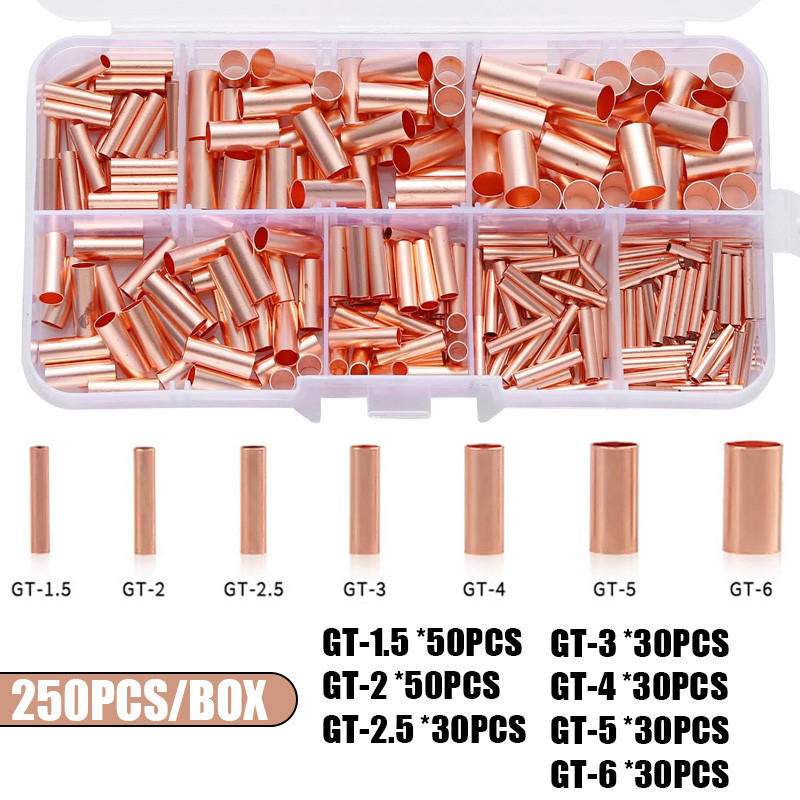 Hộp 250 Đầu Cos Đồng V-5.5 Dùng Cho Dây Điện 1-6mm, Nối Nhanh, Dẫn Điện Tốt