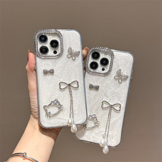 Cương Trai Nơ Mặt Dây Chuyền Trắng Epoxy Wrsit Dây Xích Ốp Lưng Điện Thoại iPhone 16Promax 16Pro 12 13 14 15 Promax 11 15Plus Chống Sốc Sang Trọng Nữ Điện Thoại Di Động