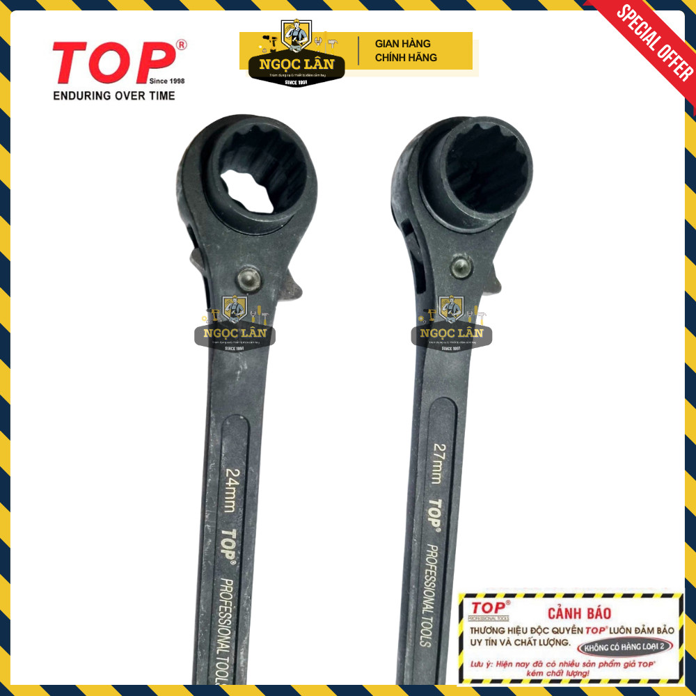 [Chính hãng TOP] Cờ lê đuôi chuột, cần siết 2 đầu TOP thép CR-V đen 10-32mm có đảo chiều cao cấp