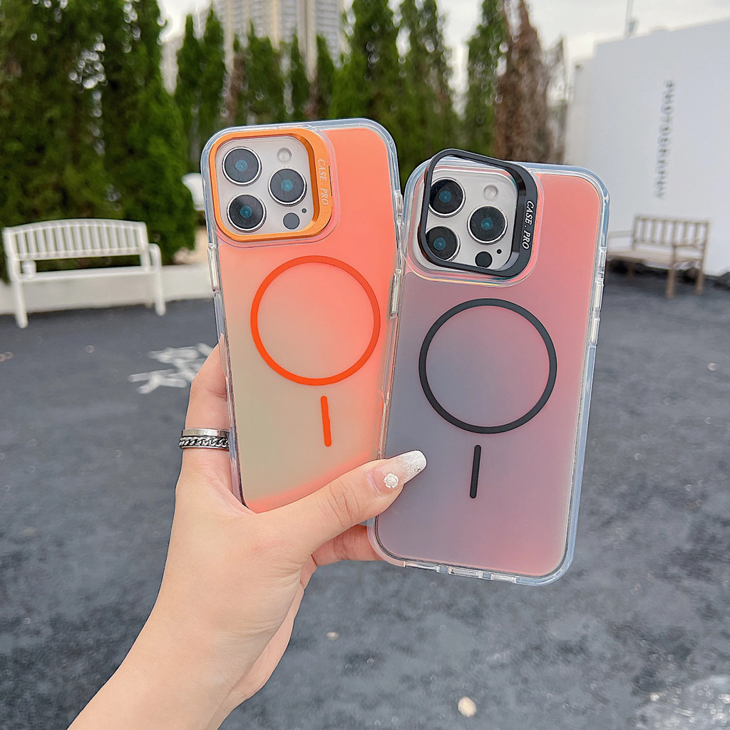 Giá đỡ kim loại Gradient Bảo vệ ống kính Vỏ từ tính chống sốc cho iPhone 17 Air 16 15 14 13 12 Pro Max Plus 16e Vỏ sạc không dây