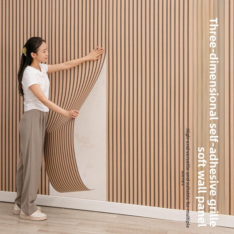 Lưới tản nhiệt sọc Tấm bảo vệ tường cách âm Ba chiều Tự dính 3D Hình dạng va đập Hạt gỗ Tân trang lại