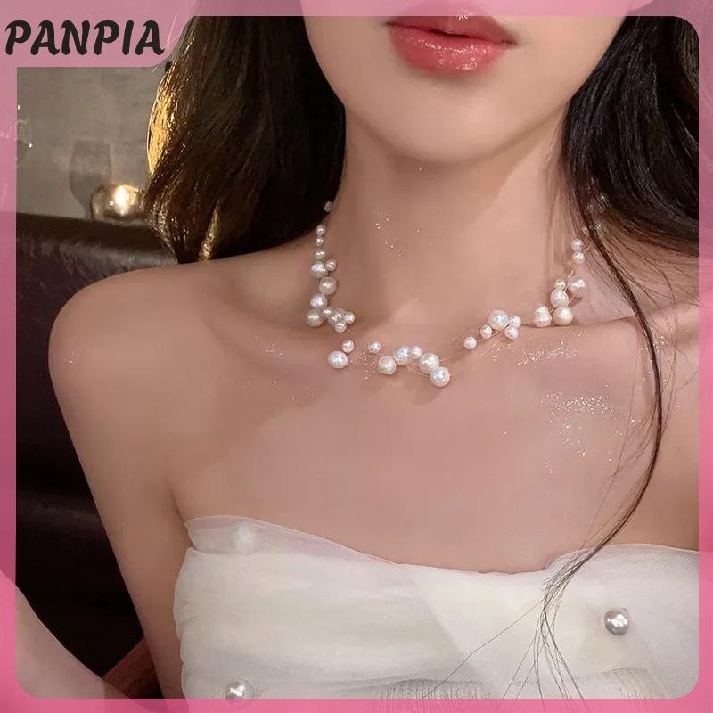 PANPIA-Pháp Phong Cách Nhẹ Sang Trọng Thanh Lịch Niche Thiết Kế Ngọc Trai Nhiều Lớp Mặt Dây Chuyền Vòng Cổ Thời Trang Nữ Ngọt Ngào Phụ Kiện Trang Sức Quà Tặng