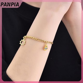 PANPIA-2 Chiếc Thép Không Gỉ Chống Phai Màu Hip-hop Tay Dây Xích Nam Châm Tình Yêu Mặt Trăng Mặt Trời Vòng Tay Cho Cặp Đôi Bạn Gái Trang Sức Tay Đơn Giản