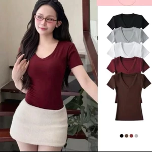 A66 Áo Thun Nữ Trơn Cổ Tim Ngắn Tay Nhiều Màu Sắc Thời Trang A66m