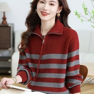 Áo len nữ sọc dài tay, dáng rộng, phong cách Hàn Quốc, mùa xuân thu đông