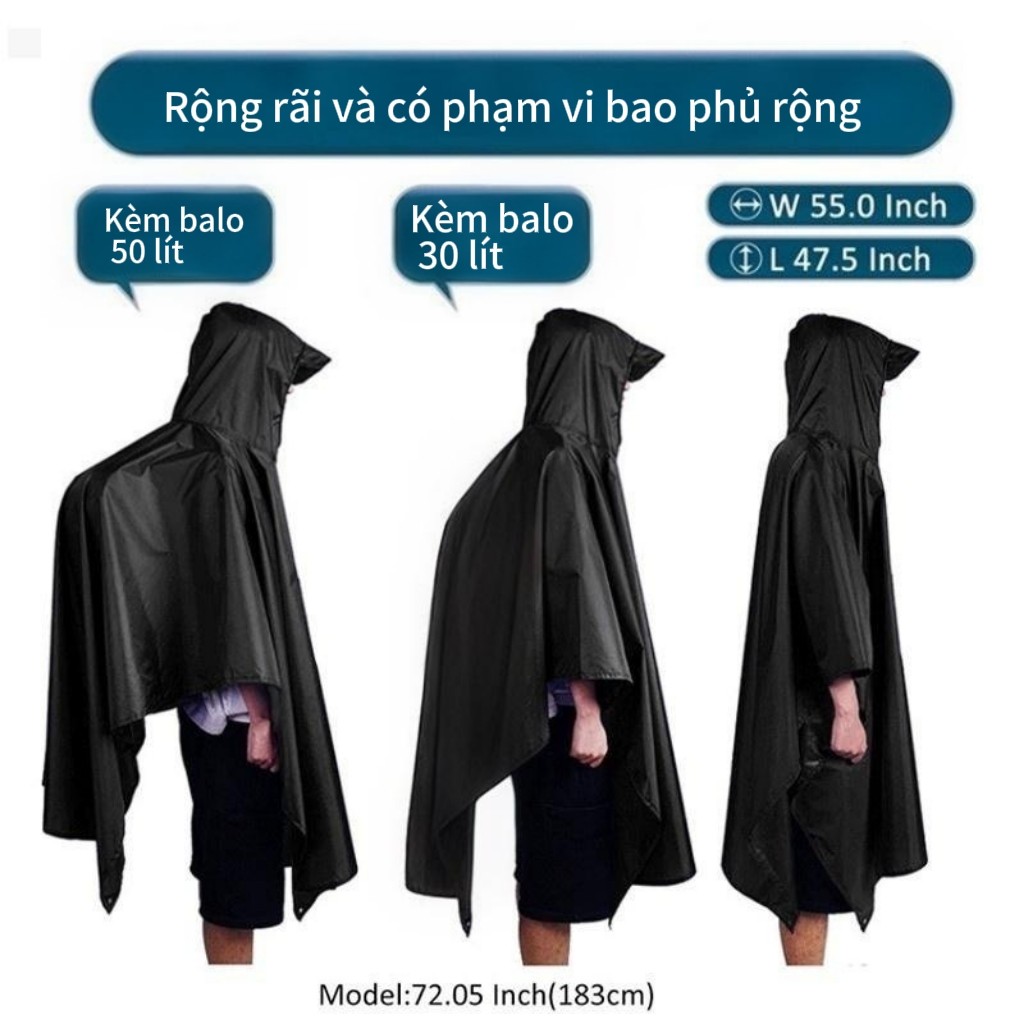 Áo mưa 3 trong 1 chống thấm cho người lớn, phù hợp đi xe đạp, câu cá, leo núi, đi bộ, dùng chung cho nam và nữ, đa năng.
