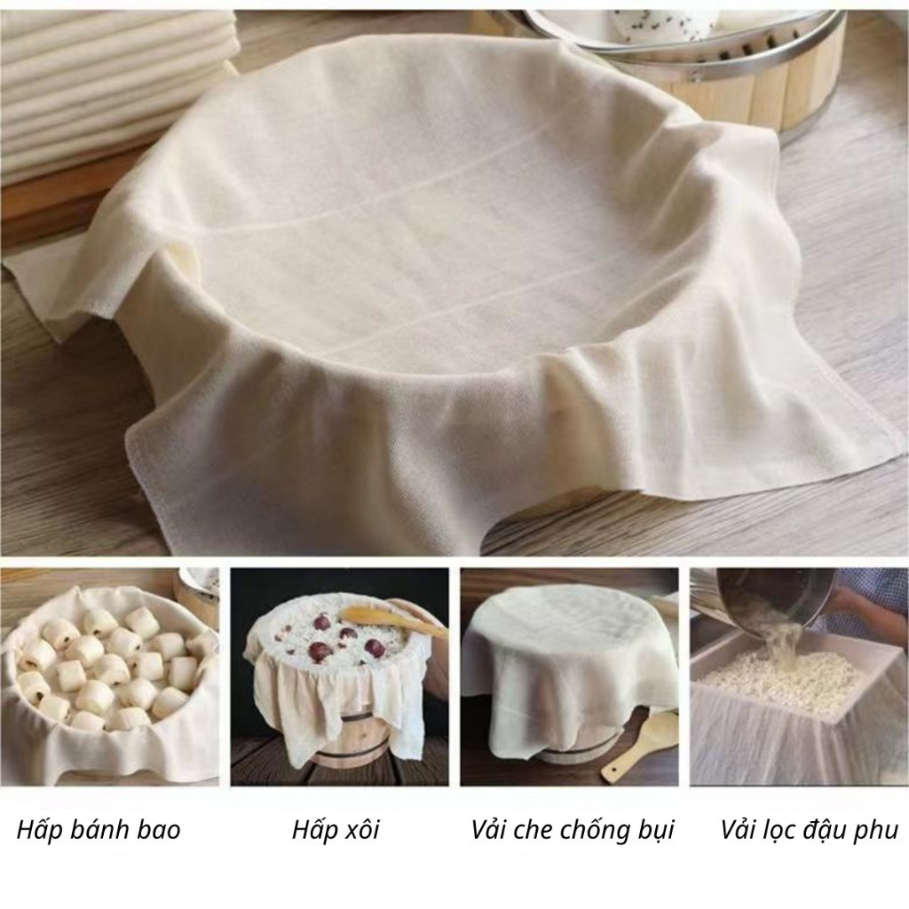 Combo 5 Vải Lọc Thấm Hút Thực Phẩm Gạc Bông Tinh Khiết Hấp Xôi Gạo Thức Ăn Cấp Lồng Vải Không Dính DT067