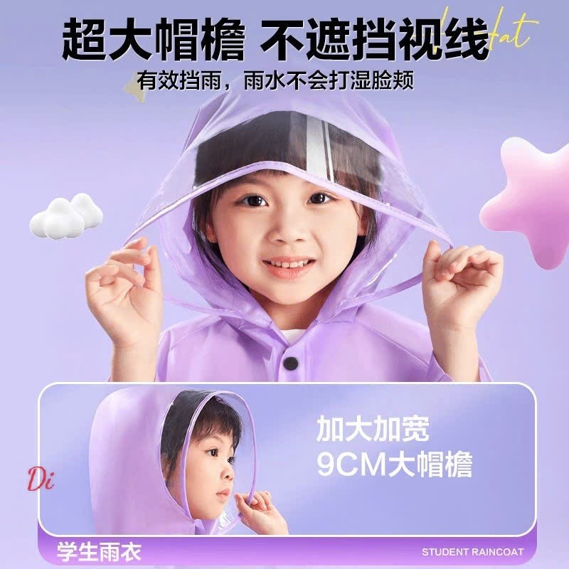 Áo mưa trẻ em 4-13 tuổi cao cấp có tấm chắn đeo được balo gọn gàng, có phản quang phía sau.
