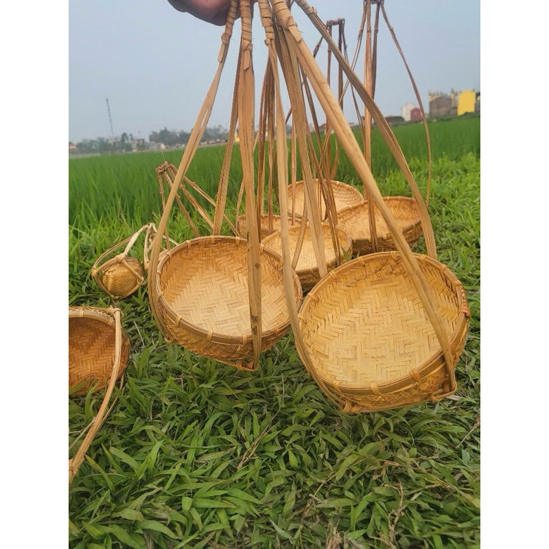 Quang Gánh Tre, thúng tre decor làm tiểu cảnh Tết, Trung thu gồm size 12/15/20/25/30 cm
