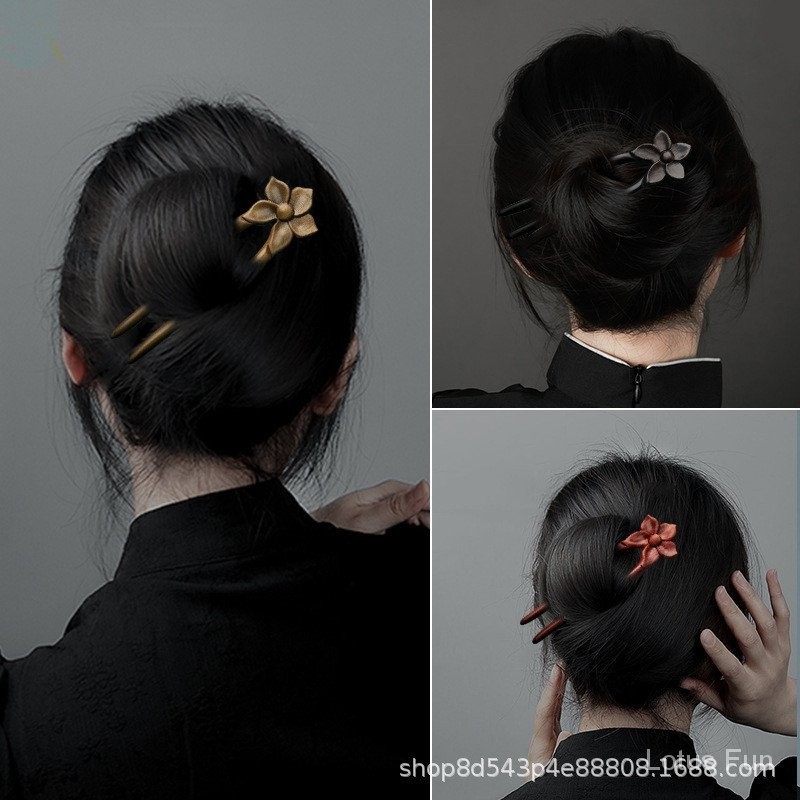 Handmade gỗ đàn hương xanh chạm trổ hoa sen trâm cài tóc U hình đôi Trâm đơn giản hiện đại phong cách cổ điển nhỏ búi tóc trang trí hình chữ U