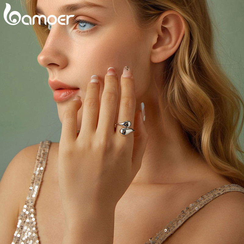 Bamoer 925 Sterling Sliver Ring Có Thể Điều Chỉnh Giọt Nước Trang Sức Thời Trang Quà Tặng Cho Nữ