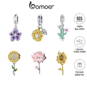 BAMOER Hạt Charm BạC 925 Hình Hoa Hướng Dương Nhiều Màu Sắc