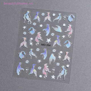 [Beautifulhome] Nhãn dán móng tay đuôi cá Dreamy Long lanh Chất kết dính tăng cường lập thể giống như thật DIY Nail Art Người đam mê [làm đẹp]