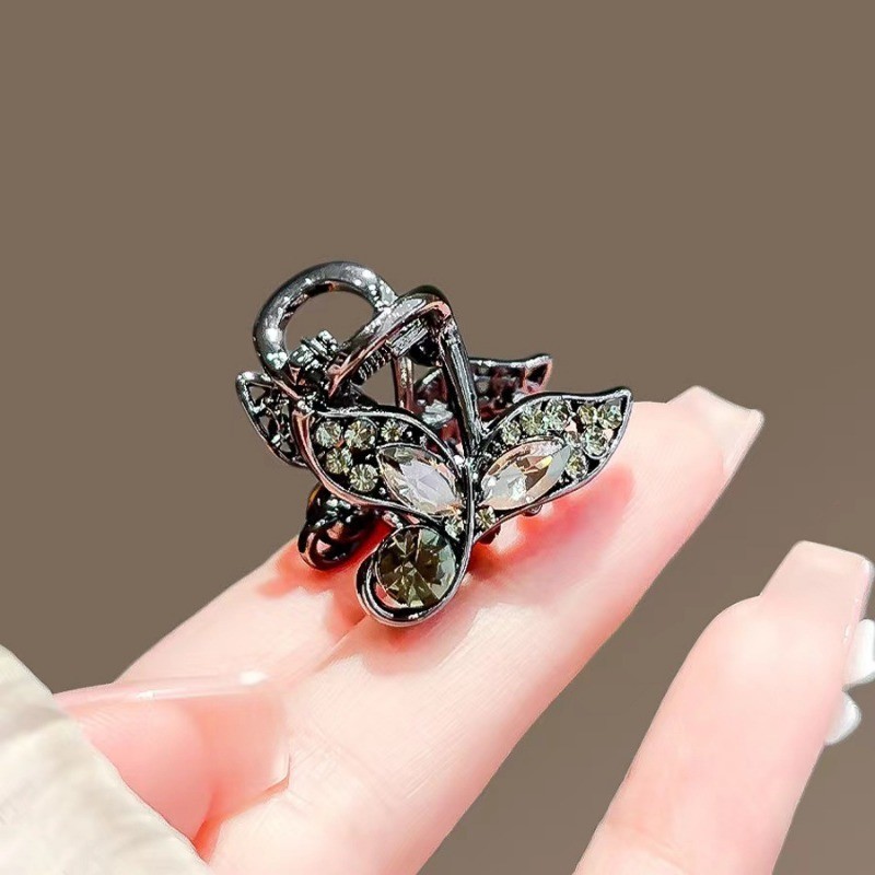 Mauropoli [Sẵn sàng] Kẹp tóc cá đính đá tinh tế Kẹp tóc nhỏ bằng kim loại sang trọng Kẹp tóc bên nhỏ Nổ gãy Kẹp tóc cá mập nhỏ