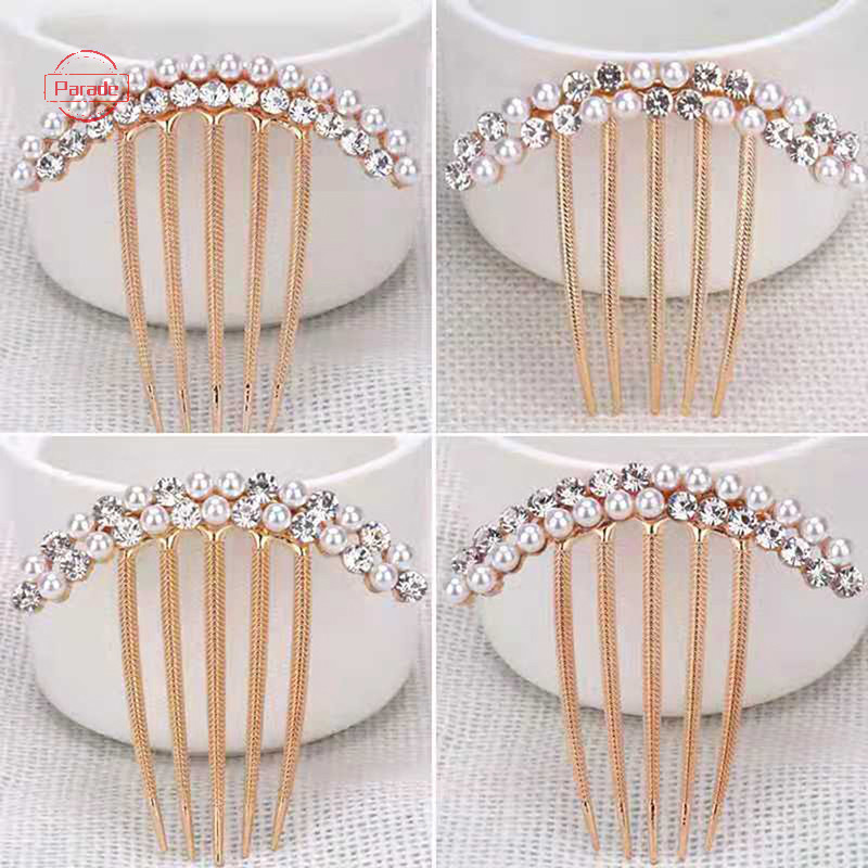 Diễu Hành 5 Răng Tóc Bên Lược Ngọc Trai Pha Lê Kẹp Tóc Lược Cưới Cô Dâu Kim Cương Giả Ngọc Trai Pha Lê Lược Tóc Móng Vuốt Kẹp Tóc Đồ Trang Trí Tóc Phụ Kiện VN